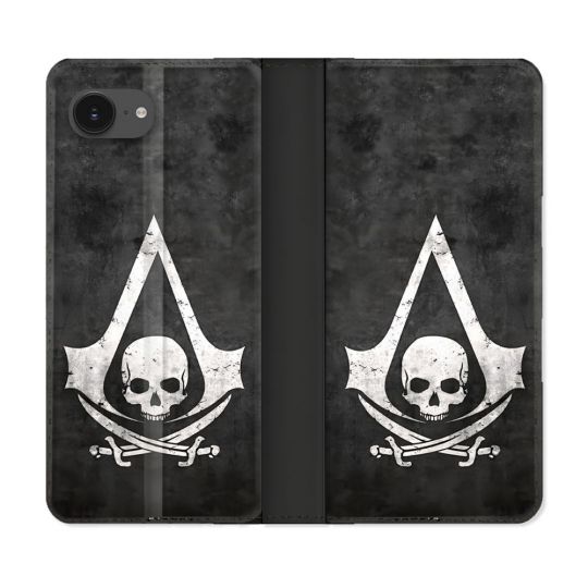 Housse Cuir Portefeuille Pour Iphone 16e Assassin Creed Tete Mort