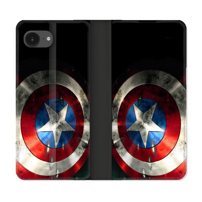 Housse Cuir Portefeuille Pour Iphone 16e Captain America Bouclier
