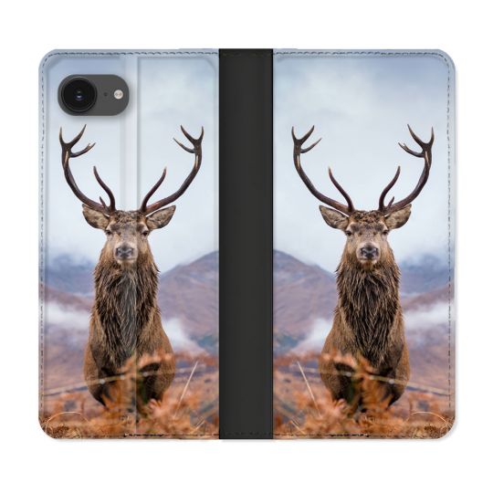 Housse Cuir Portefeuille Pour Iphone 16e Chasse Chevreuil Montagne