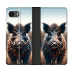 Housse Cuir Portefeuille Pour Iphone 16e Chasse Sanglier Attaque