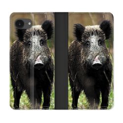 Housse Cuir Portefeuille Pour Iphone 16e Chasse Sanglier bois