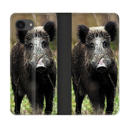 Housse Cuir Portefeuille Pour Iphone 16e Chasse Sanglier bois