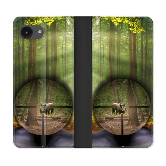 Housse Cuir Portefeuille Pour Iphone 16e Chasse Sanglier Viseur