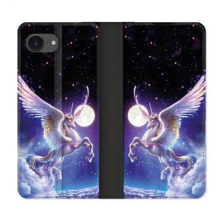 Housse Cuir Portefeuille Pour Iphone 16e Fantastique Licorne Céleste