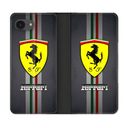 Housse Cuir Portefeuille Pour Iphone 16e Ferrari Carbone