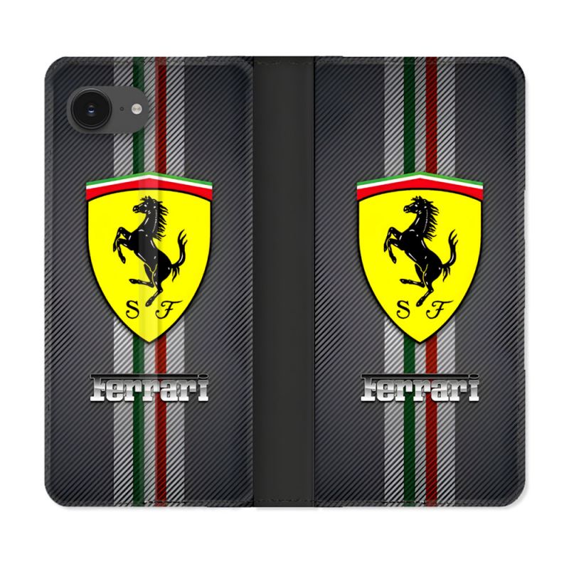 Housse Cuir Portefeuille Pour Iphone 16e Ferrari Carbone