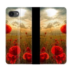 Housse Cuir Portefeuille Pour Iphone 16e Fleur Coquelicot