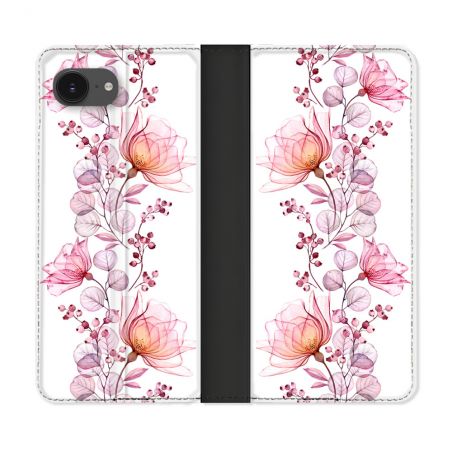 Housse Cuir Portefeuille Pour Iphone 16e Fleur Eclosion