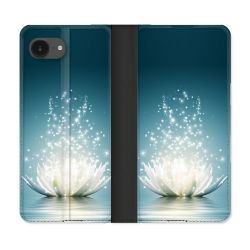 Housse Cuir Portefeuille Pour Iphone 16e Fleur Lotus Blanc