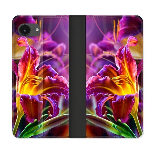 Housse Cuir Portefeuille Pour Iphone 16e Fleur Lys Color