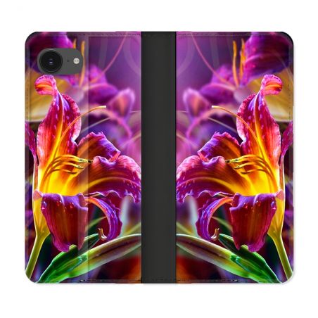 Housse Cuir Portefeuille Pour Iphone 16e Fleur Lys Color