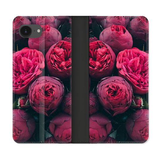 Housse Cuir Portefeuille Pour Iphone 16e Fleur Pivoine