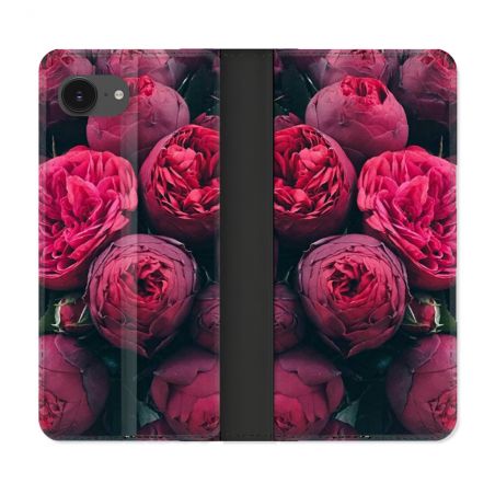 Housse Cuir Portefeuille Pour Iphone 16e Fleur Pivoine