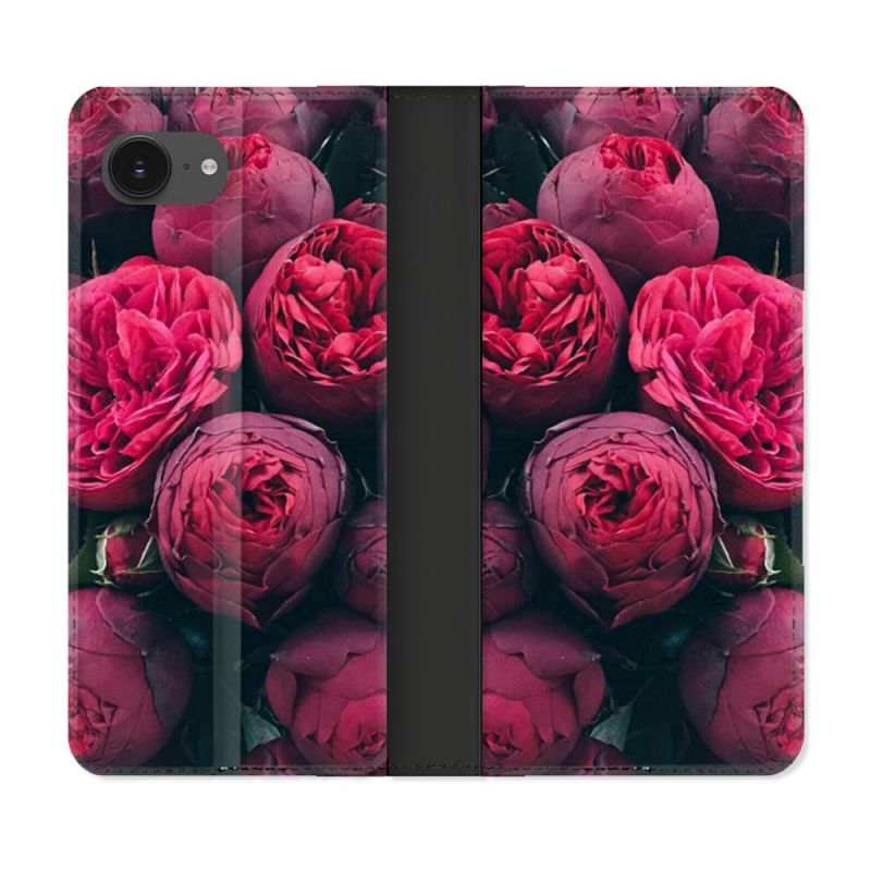 Housse Cuir Portefeuille Pour Iphone 16e Fleur Pivoine