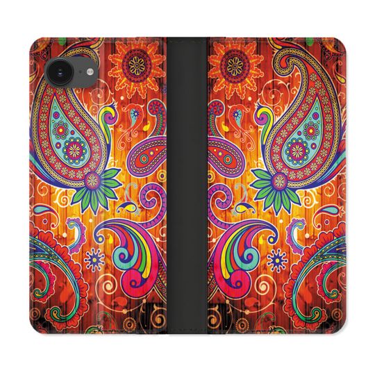 Housse Cuir Portefeuille Pour Iphone 16e Fleur Psychedelic
