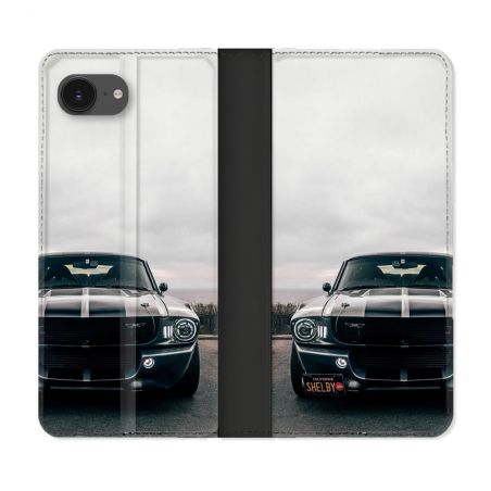 Housse Cuir Portefeuille Pour Iphone 16e Ford Mustang GT500 Vintage