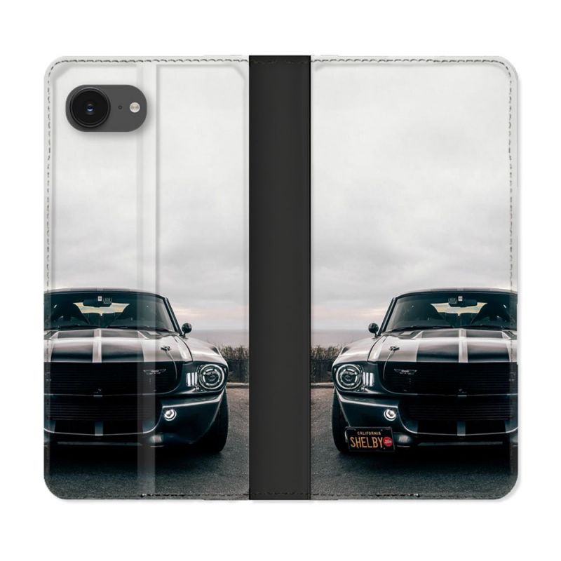 Housse Cuir Portefeuille Pour Iphone 16e Ford Mustang GT500 Vintage