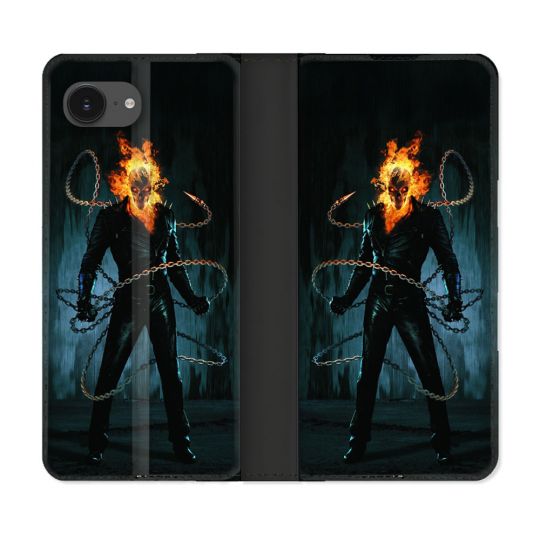 Housse Cuir Portefeuille Pour Iphone 16e Ghost Rider
