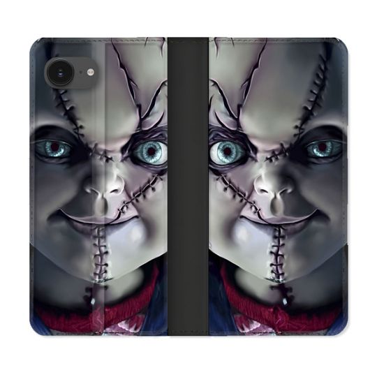Housse Cuir Portefeuille Pour Iphone 16e Horreur Chucky Cicatrice