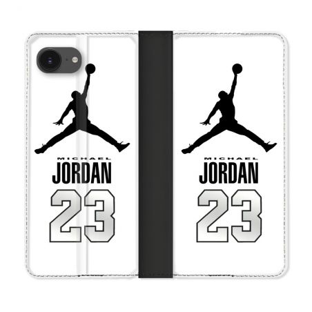 Housse Cuir Portefeuille Pour Iphone 16e Jordan 23 Blanc
