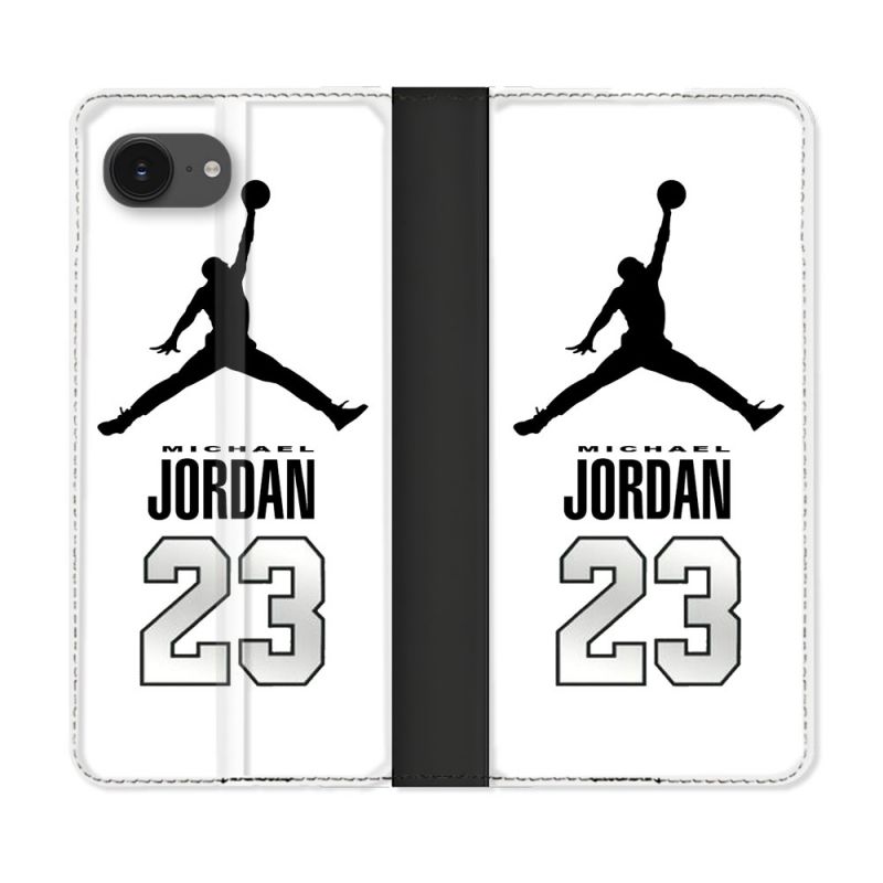 Housse Cuir Portefeuille Pour Iphone 16e Jordan 23 Blanc