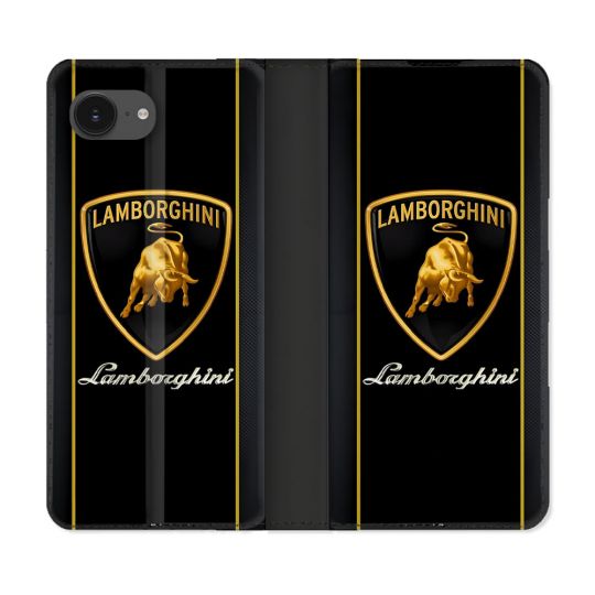 Housse Cuir Portefeuille Pour Iphone 16e Lamborghini Carbone