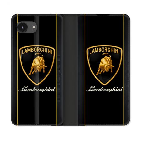 Housse Cuir Portefeuille Pour Iphone 16e Lamborghini Carbone