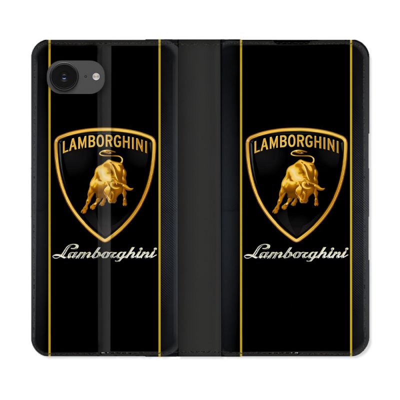 Housse Cuir Portefeuille Pour Iphone 16e Lamborghini Carbone