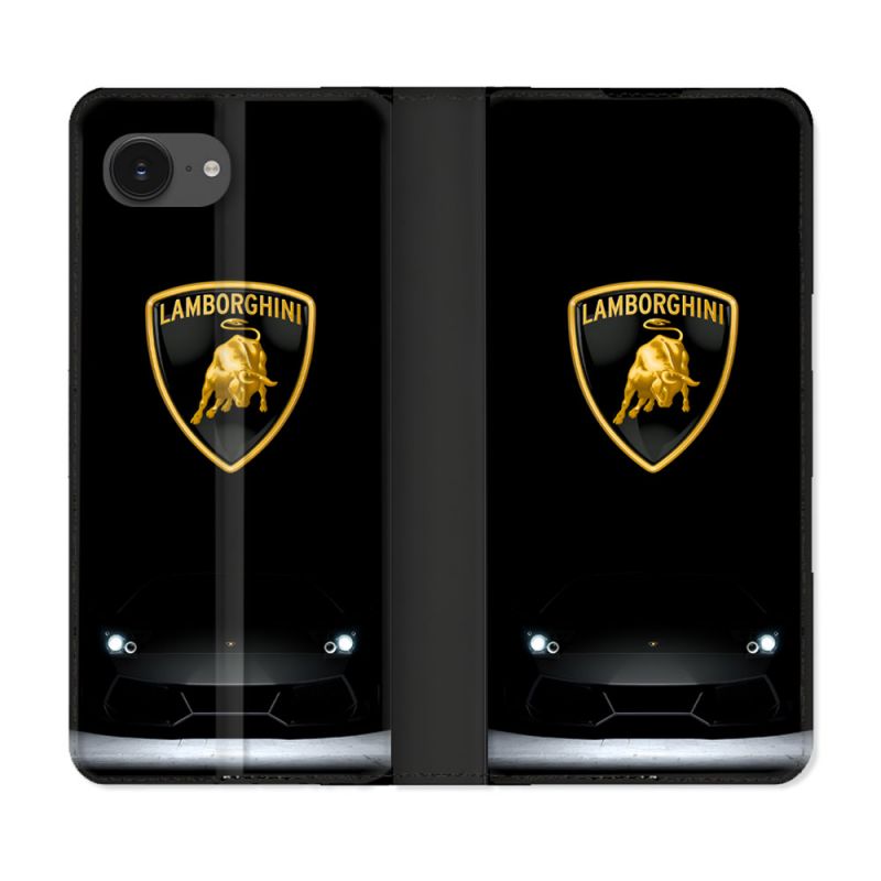 Housse Cuir Portefeuille Pour Iphone 16e Lamborghini Noir