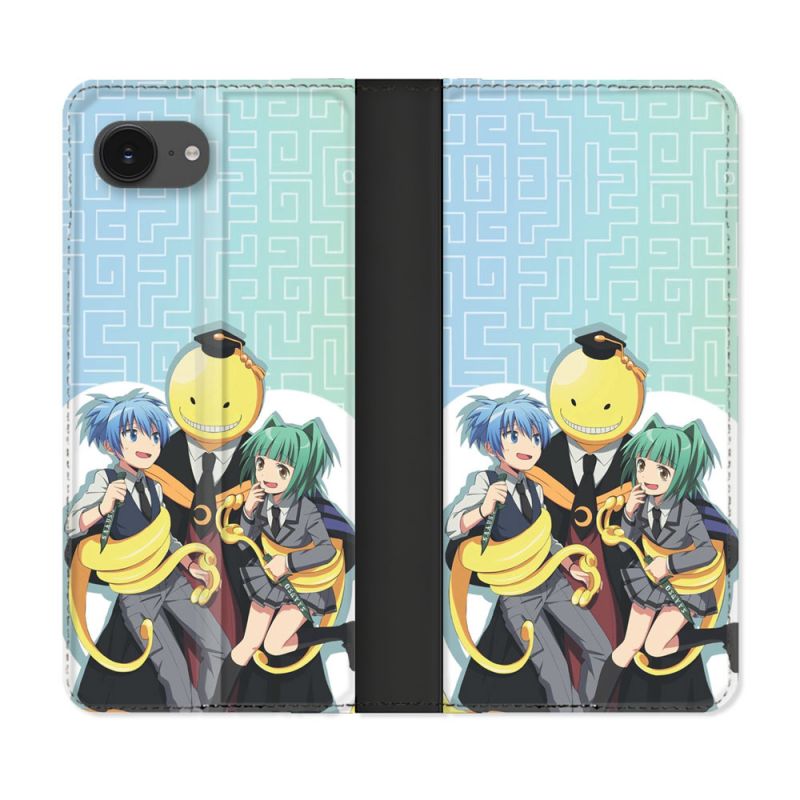 Housse Cuir Portefeuille Pour Iphone 16e Manga Assassination Classroom Kuro Trio