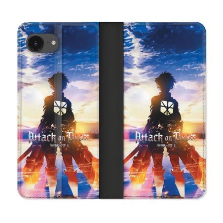 Housse Cuir Portefeuille Pour Iphone 16e Manga Attaque Titans Soleil