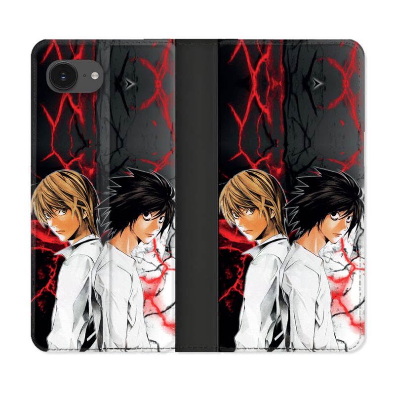 Housse Cuir Portefeuille Pour Iphone 16e Manga Death Note Duo