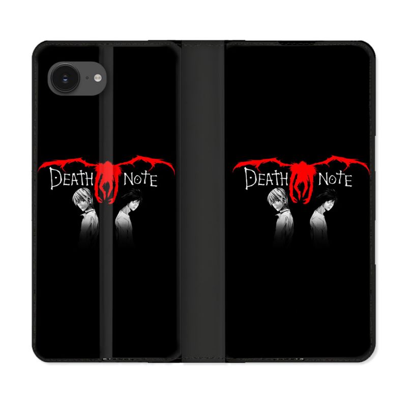 Housse Cuir Portefeuille Pour Iphone 16e Manga Death Note Noir
