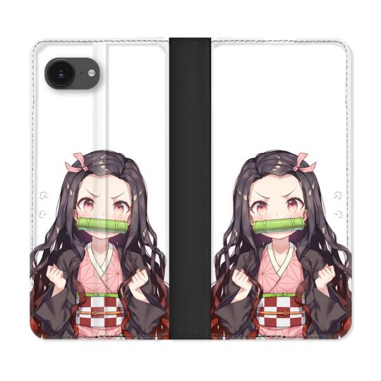 Housse Cuir Portefeuille Pour Iphone 16e Manga Demon Slayer Nezuko
