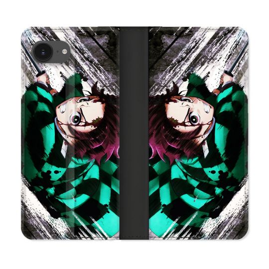 Housse Cuir Portefeuille Pour Iphone 16e Manga Demon Slayer Tanjiro