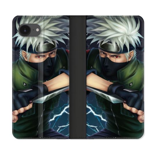 Housse Cuir Portefeuille Pour Iphone 16e Manga Naruto Kakashi Dark