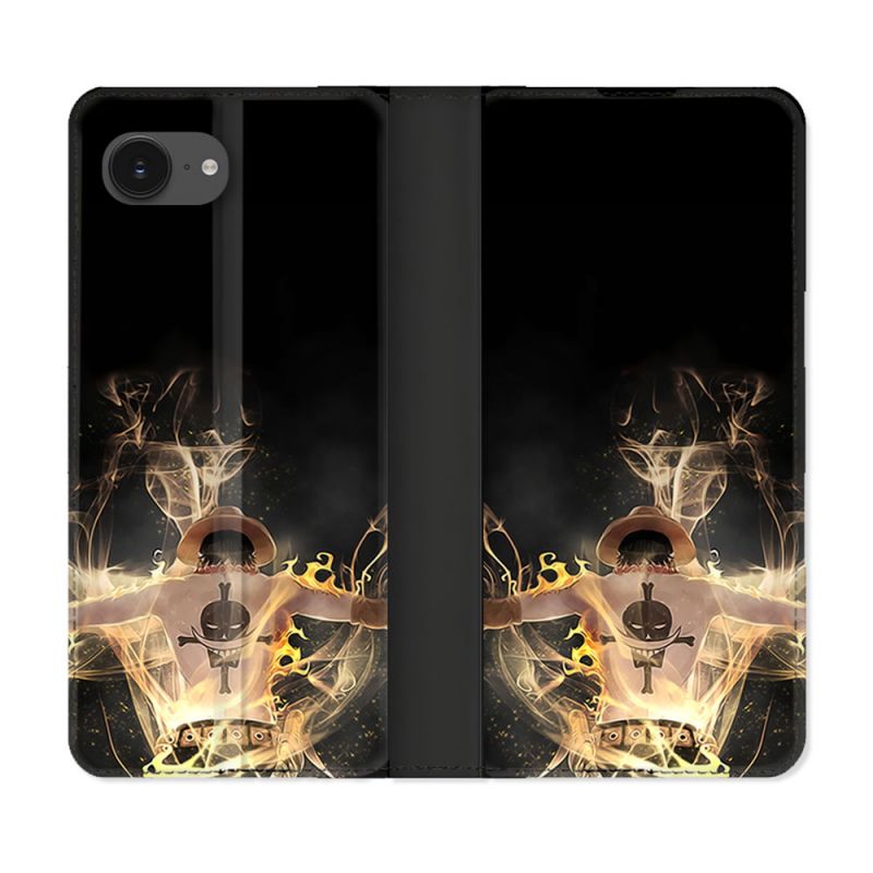 Housse Cuir Portefeuille Pour Iphone 16e Manga One Piece Ace Noir