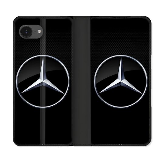 Housse Cuir Portefeuille Pour Iphone 16e Mercedes Carbone