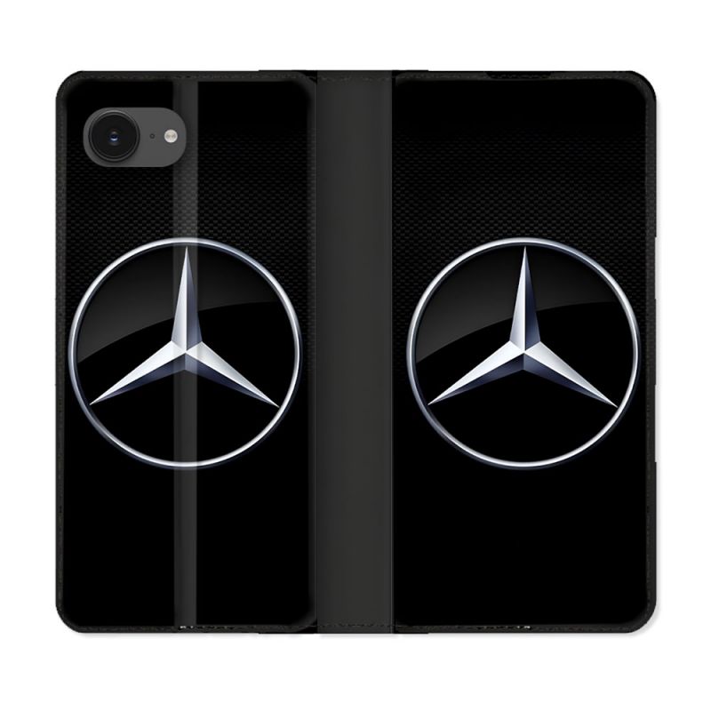 Housse Cuir Portefeuille Pour Iphone 16e Mercedes Carbone