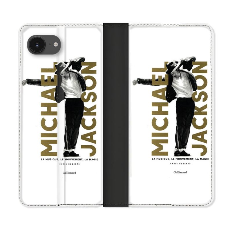Housse Cuir Portefeuille Pour Iphone 16e Michael Jackson Blanc