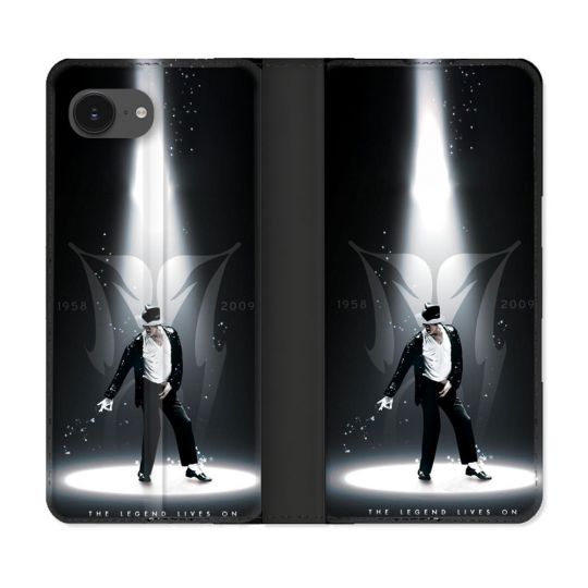 Housse Cuir Portefeuille Pour Iphone 16e Michael Jackson Noir