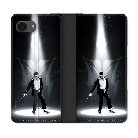 Housse Cuir Portefeuille Pour Iphone 16e Michael Jackson Noir