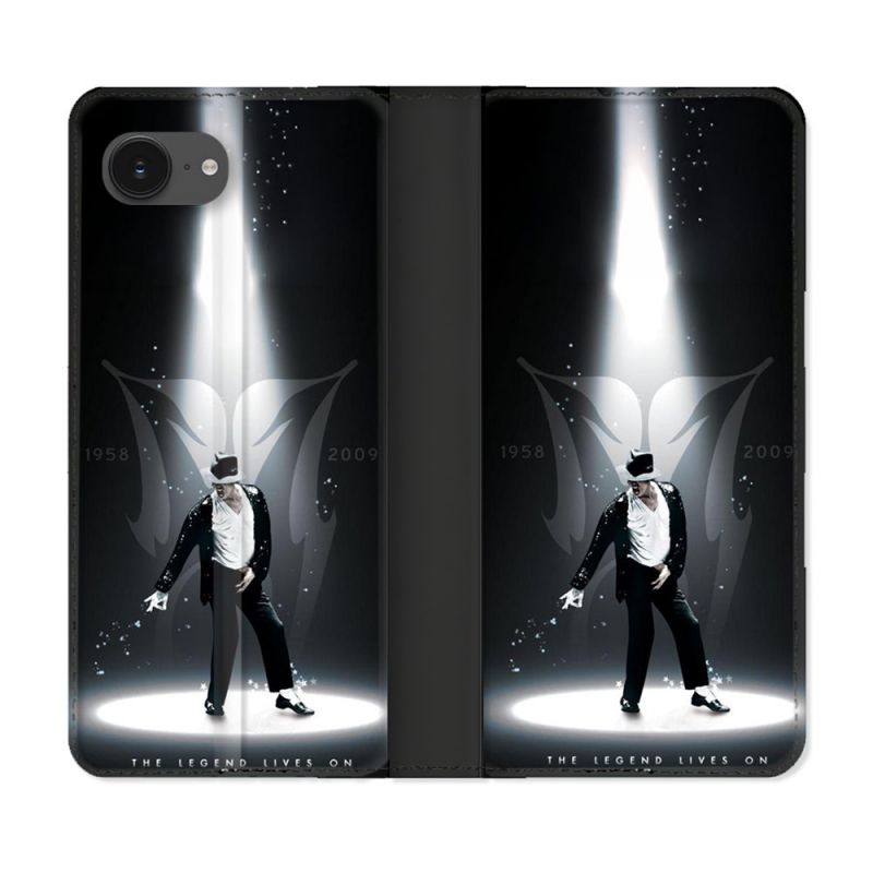 Housse Cuir Portefeuille Pour Iphone 16e Michael Jackson Noir