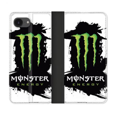 Housse Cuir Portefeuille Pour Iphone 16e Monster Energy Tache