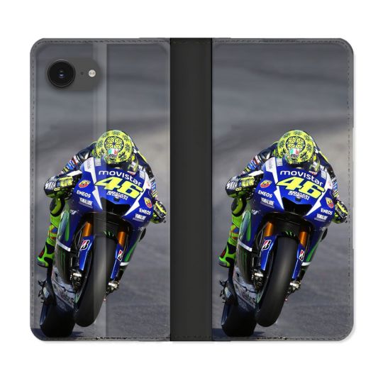 Housse Cuir Portefeuille Pour Iphone 16e Moto Course GP Wheeling 46