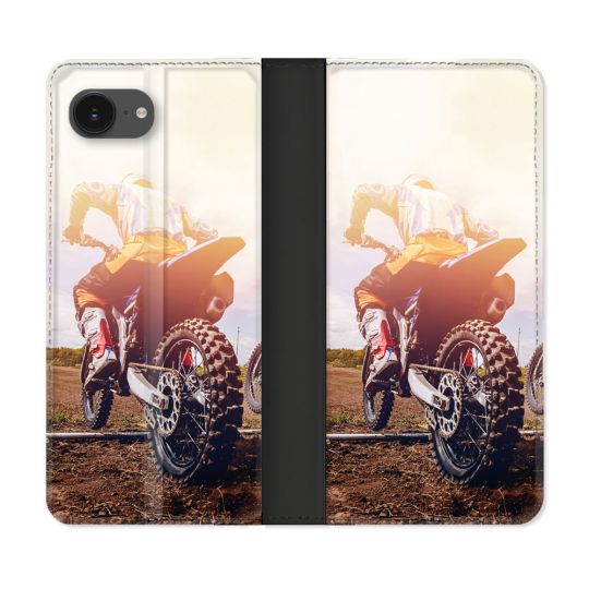 Housse Cuir Portefeuille Pour Iphone 16e Moto Cross Soleil