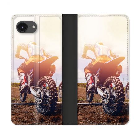 Housse Cuir Portefeuille Pour Iphone 16e Moto Cross Soleil