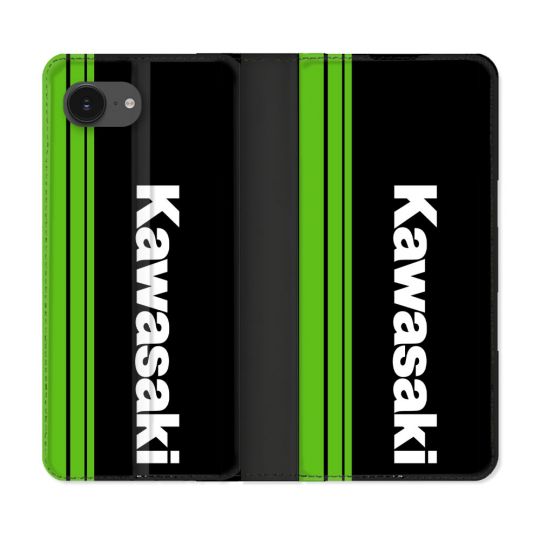 Housse Cuir Portefeuille Pour Iphone 16e Moto Kawasaki