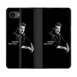 Housse Cuir Portefeuille Pour Iphone 16e Musique Johnny Hallyday Noir