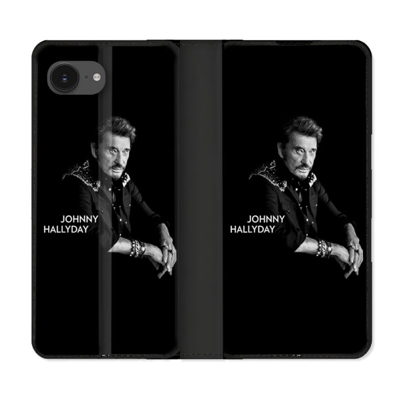 Housse Cuir Portefeuille Pour Iphone 16e Musique Johnny Hallyday Noir